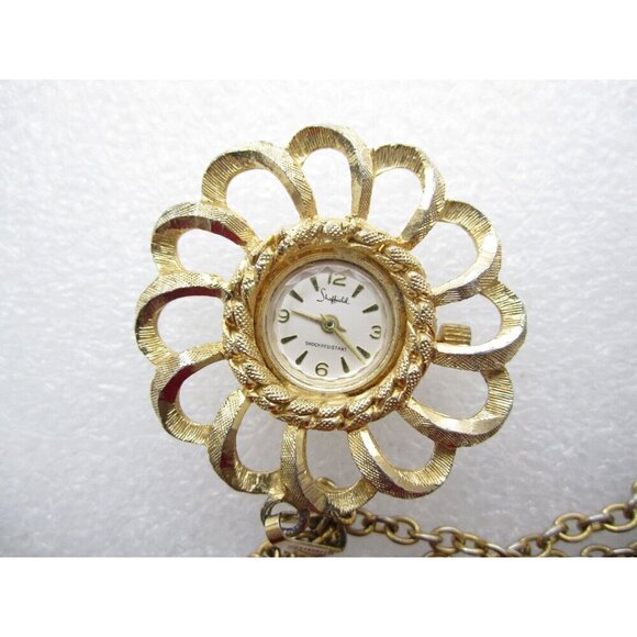 Vtg Sheffield Swiss Quartz Analog 21mm Round Pendant Necklace Watch (H177) - Picture 4 of 5